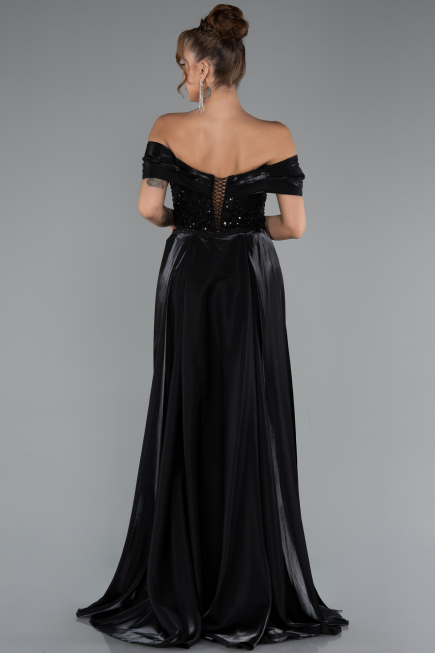 Robe de Soirée Longue Perlé Noir ABU5099