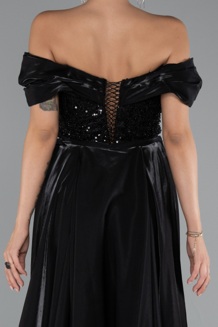 Robe de Soirée Longue Perlé Noir ABU5099