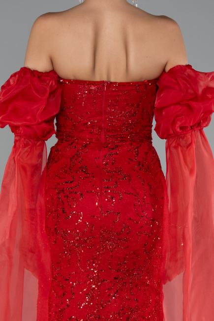 Robe de Soirée Longue Dantelle Rouge ABU5102