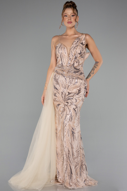 Robe De Soirée Perlé Longue Or ABU5003