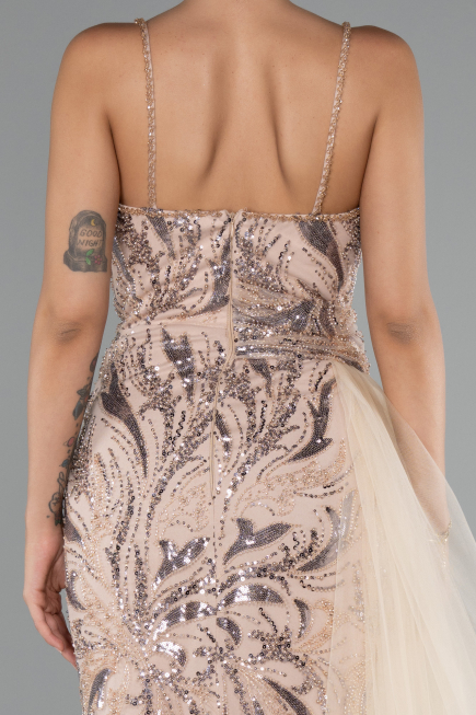 Robe De Soirée Perlé Longue Or ABU5003