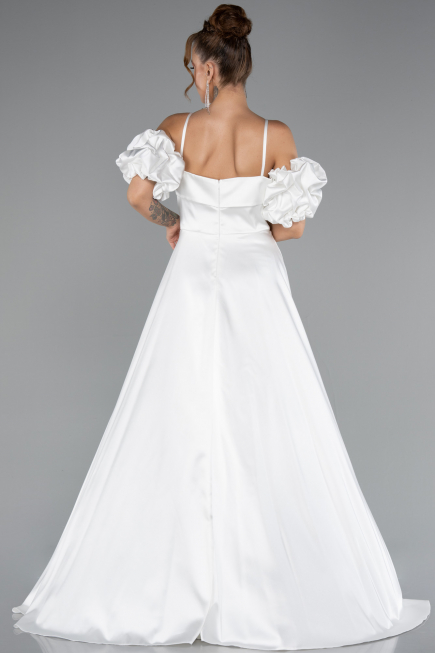 Robe de Soirée Longue Satin Blanc ABU5103