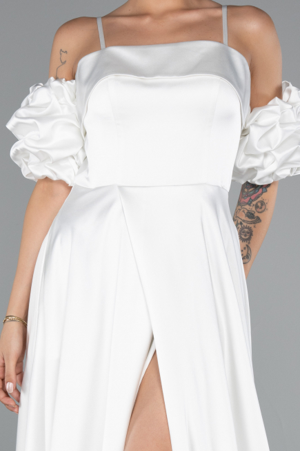 Robe de Soirée Longue Satin Blanc ABU5103