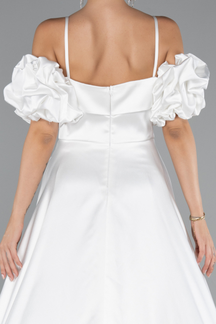 Robe de Soirée Longue Satin Blanc ABU5103