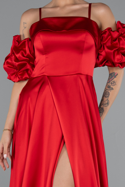 Robe de Soirée Longue Satin Rouge ABU5103