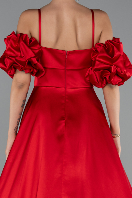 Robe de Soirée Longue Satin Rouge ABU5103