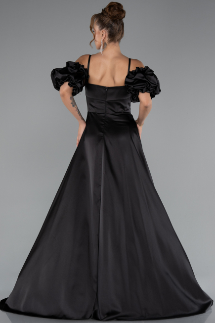 Robe de Soirée Longue Satin Noir ABU5103