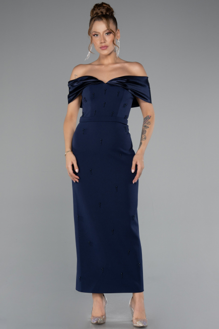 Robe De Soirée Midi Bleu Marine ABK2212