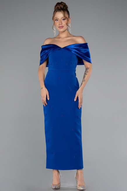 Robe De Soirée Midi Bleu Saxe ABK2212