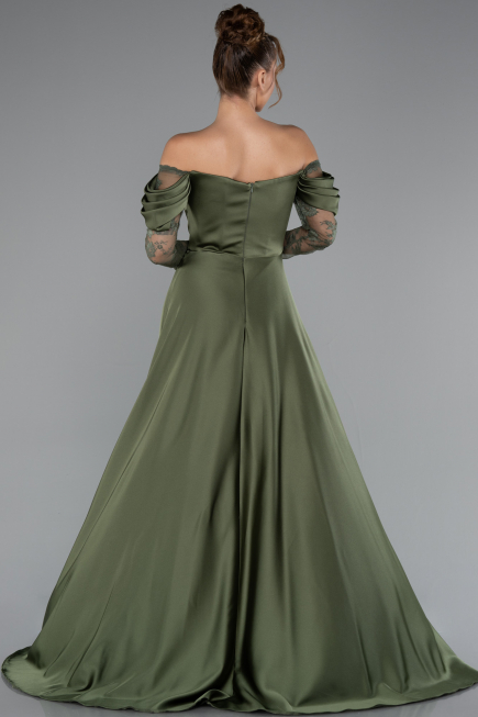 Robe De Soirée Satin Longue Kaki ABU5054