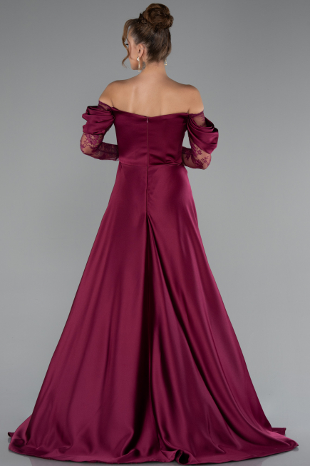 Robe De Soirée Satin Longue Prune ABU5054