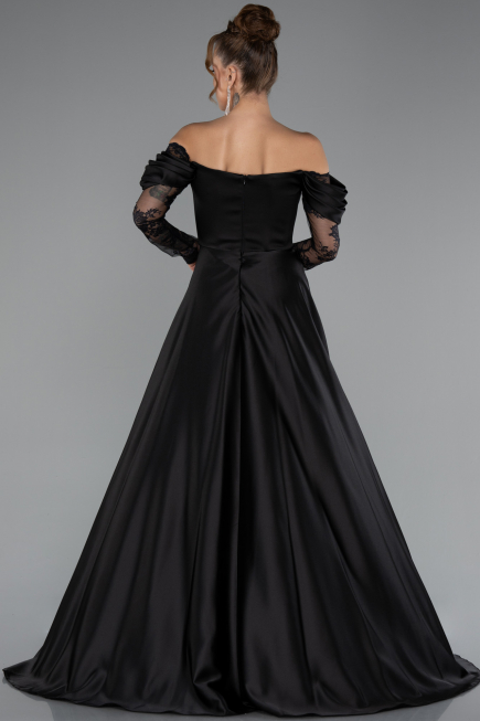 Robe De Soirée Satin Longue Noir ABU5054