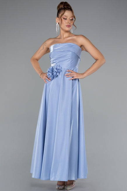 Robe De Cérémonie Satin Midi Bleu clair ABK2363