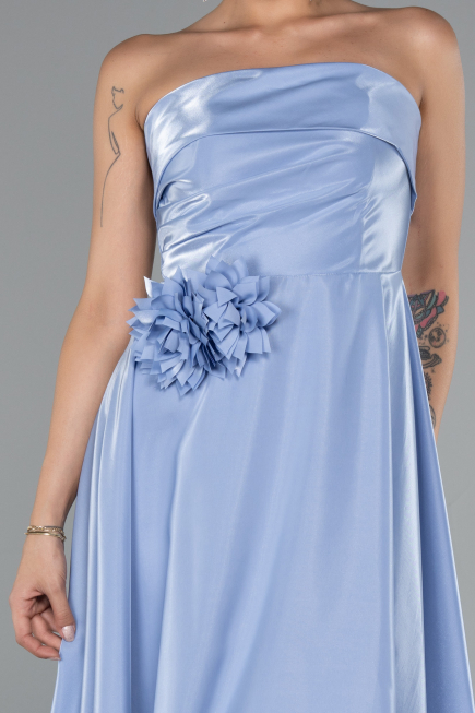 Robe De Cérémonie Satin Midi Bleu clair ABK2363