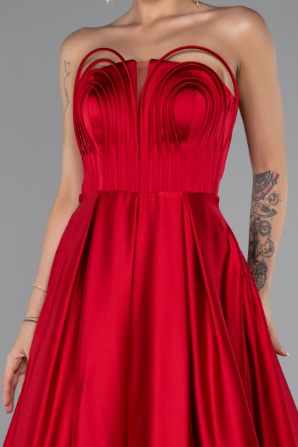 Robe de Soirée Longue Satin Rouge ABU5105