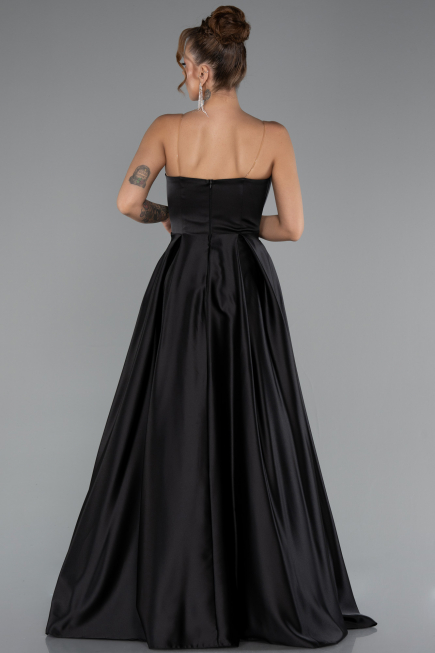 Robe de Soirée Longue Satin Noir ABU5105