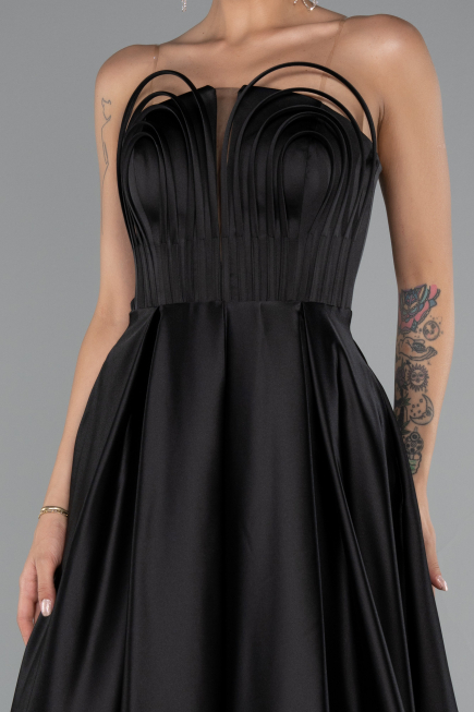 Robe de Soirée Longue Satin Noir ABU5105