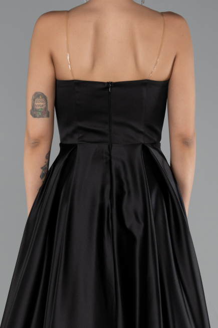 Robe de Soirée Longue Satin Noir ABU5105