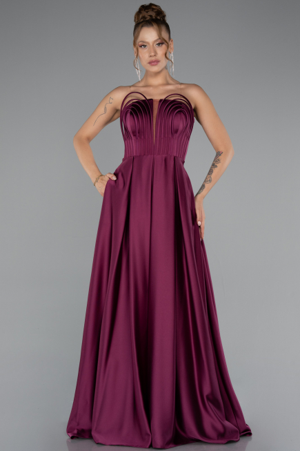 Robe de Soirée Longue Satin Couleur Cerise ABU5105