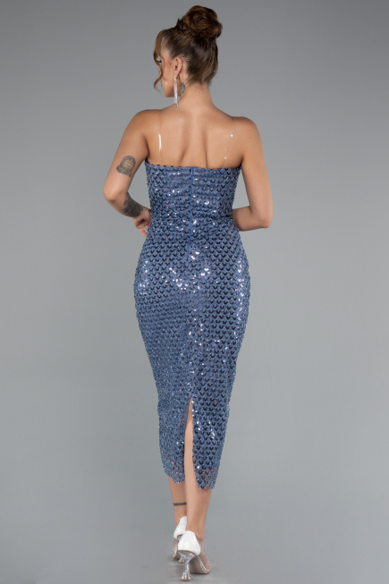 Robe de Cérémonie Midi Squameuse Indigo ABK2389