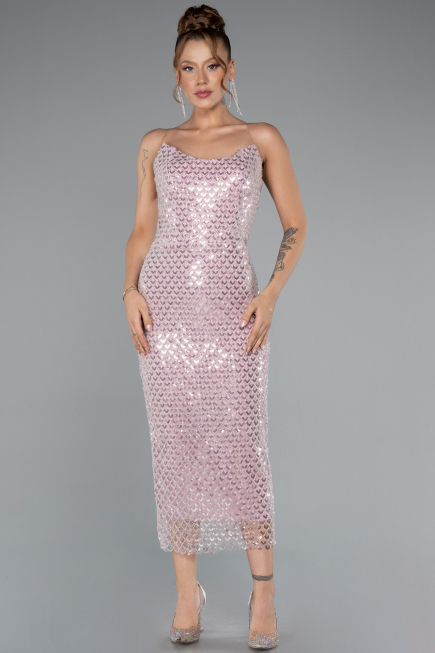 Robe de Cérémonie Midi Squameuse Poudre ABK2389