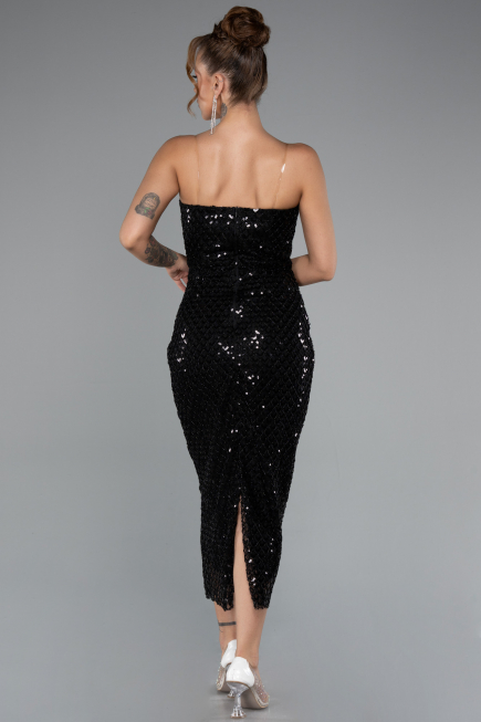 Robe de Cérémonie Midi Squameuse Noir ABK2389