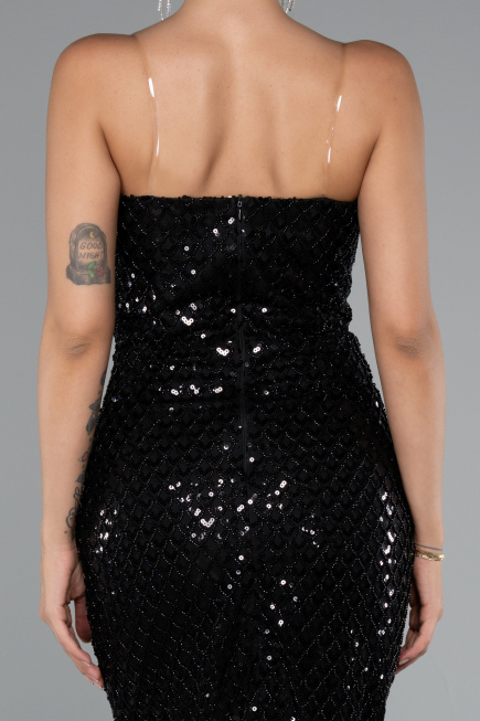 Robe de Cérémonie Midi Squameuse Noir ABK2389