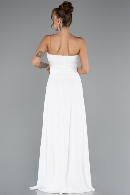 Robe de Soirée Longue Mousseline Blanc ABU5108