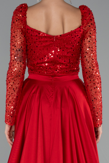 Robe Queue De Poisson Satin Longue Rouge ABU4332