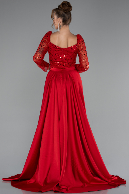 Robe Queue De Poisson Satin Longue Rouge ABU4332