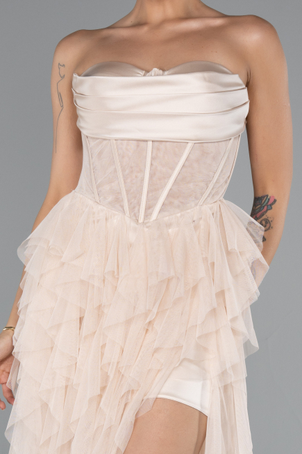 Robe De Soirée Longue Beige ABU5071
