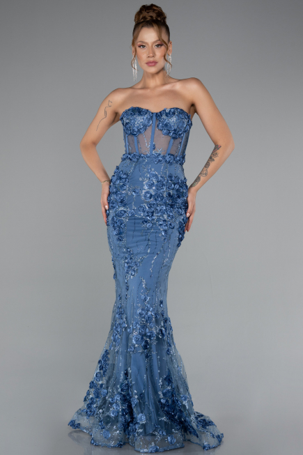 Robe Queue De Poisson Longue Indigo ABU5116
