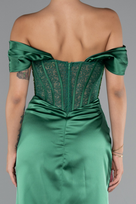 Robe de Soirée Longue Satin Émeraude ABU5130