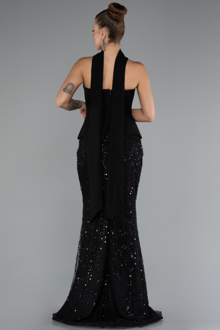 Robe de Soirée Longue Perlé Noir ABU5131
