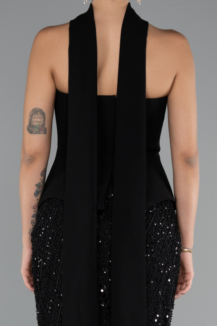 Robe de Soirée Longue Perlé Noir ABU5131