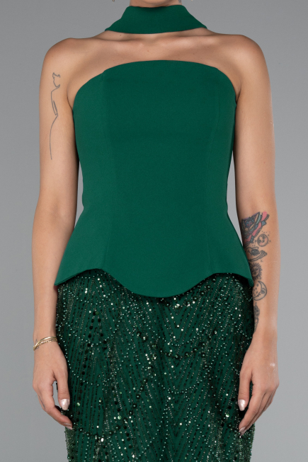 Robe de Soirée Longue Perlé Émeraude ABU5131