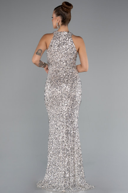 Robe de Soirée Longue Squameuse Beige ABU5135