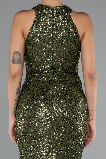 Robe de Soirée Longue Squameuse Kaki ABU5135