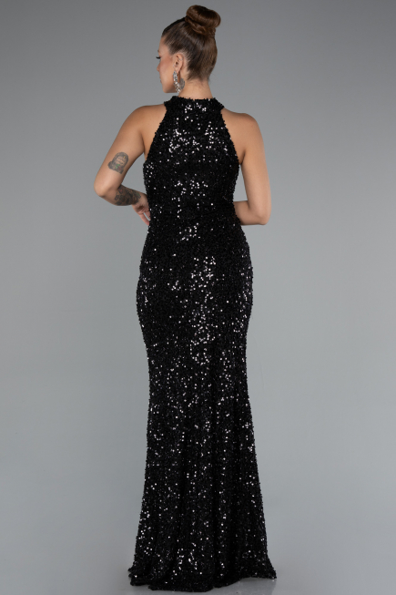 Robe de Soirée Longue Squameuse Noir ABU5135