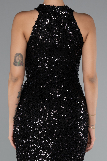 Robe de Soirée Longue Squameuse Noir ABU5135