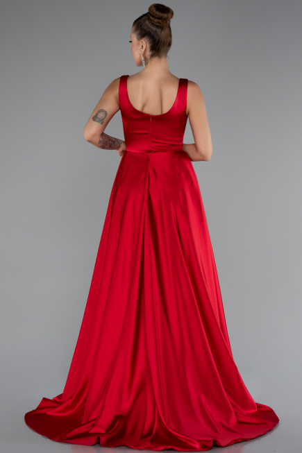 Robe De Soirée Satin Longue Rouge ABU4715