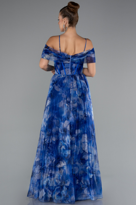 Robe de Soirée Longue Bleu Saxe ABU5133