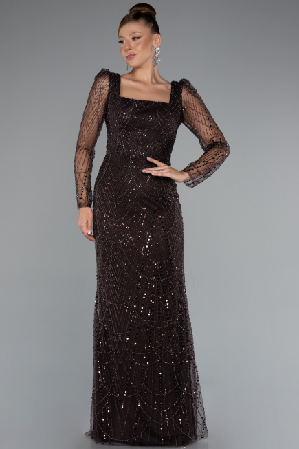 Robe De Soirée Longue Brun foncé ABU4603