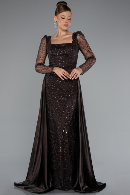 Robe De Soirée Longue Brun foncé ABU4603