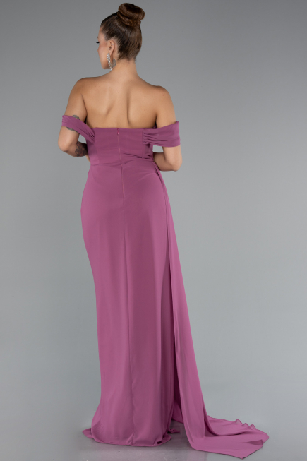 Robe De Soirée Mousseline Longue Couleur Rose ABU4925