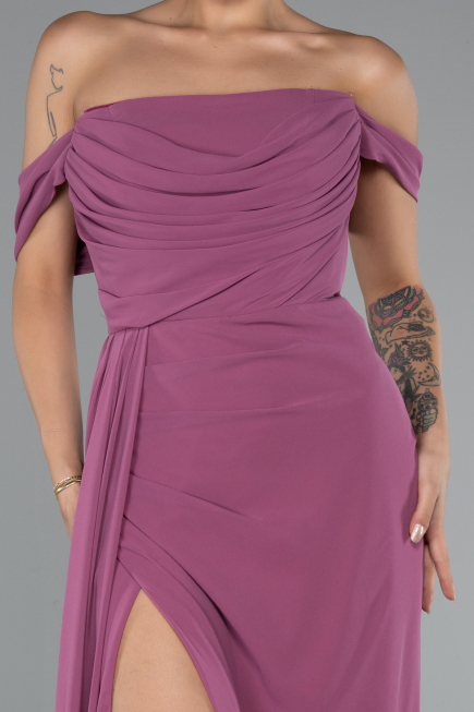 Robe De Soirée Mousseline Longue Couleur Rose ABU4925