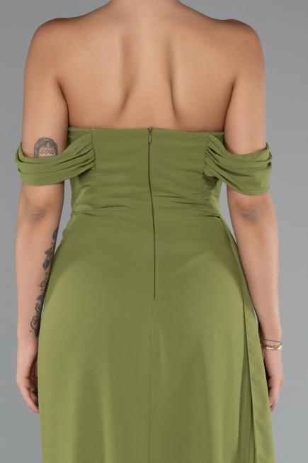 Robe De Soirée Mousseline Longue Vert Huile ABU4925