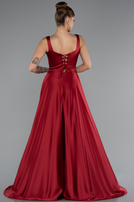 Robe de Soirée Longue Satin Rouge Bordeaux ABU5136
