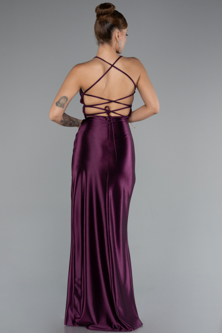Robe De Soirée Satin Longue Couleur Cerise ABU2800
