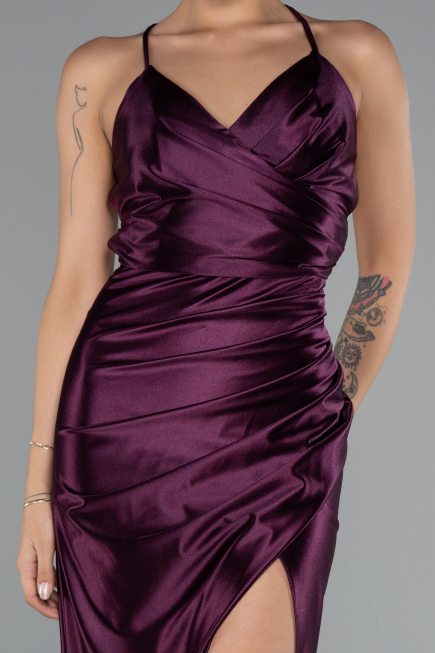 Robe De Soirée Satin Longue Couleur Cerise ABU2800